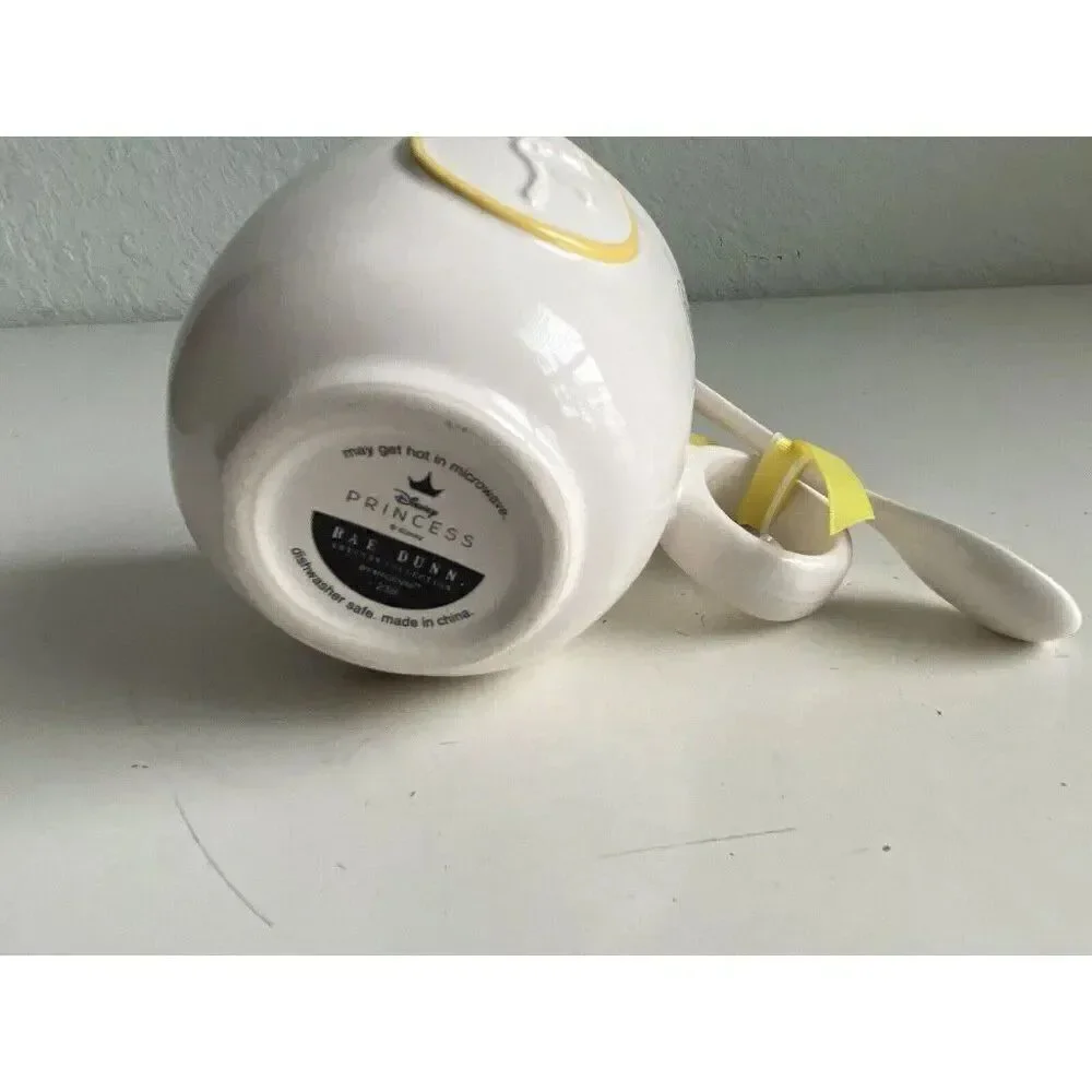 Rae Dunn Disney Princess Belle Ceramic Mug Tea‎ Cup With Spoon Double Sided NEW